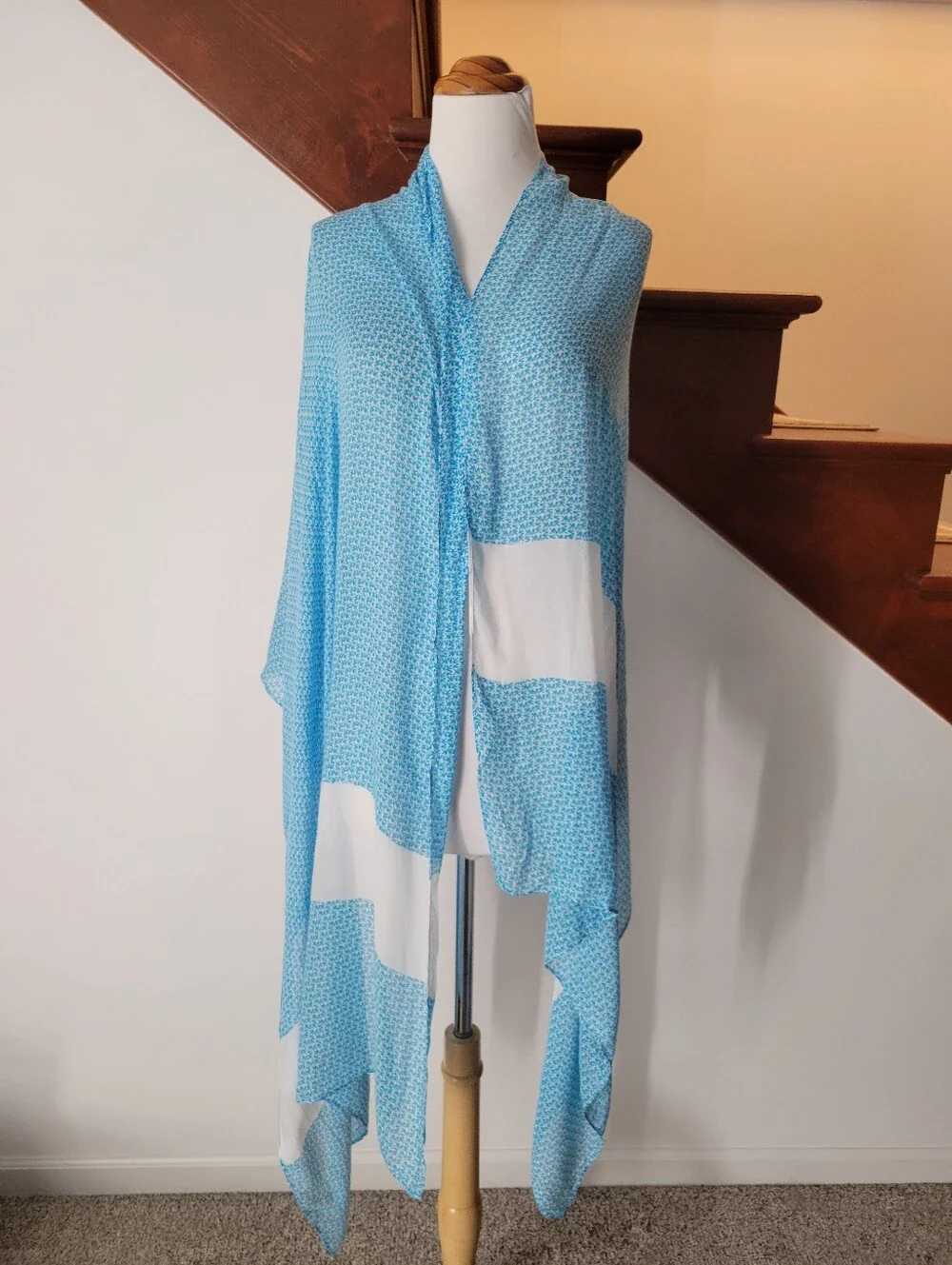 Michael Kors Light Blue Patterned Sheer Scarf